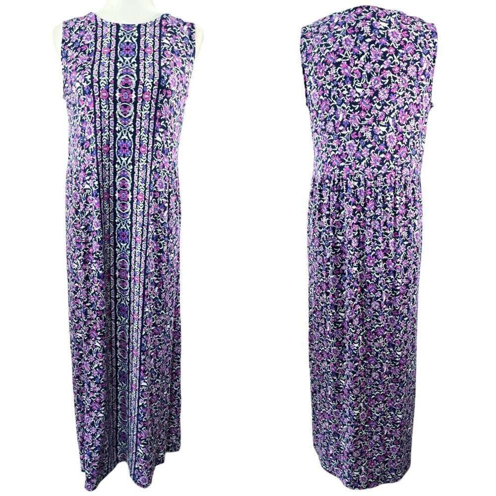 J. Jill Blue Purple Pink Abstract Sleeveless Midi Dress Boho Colorful